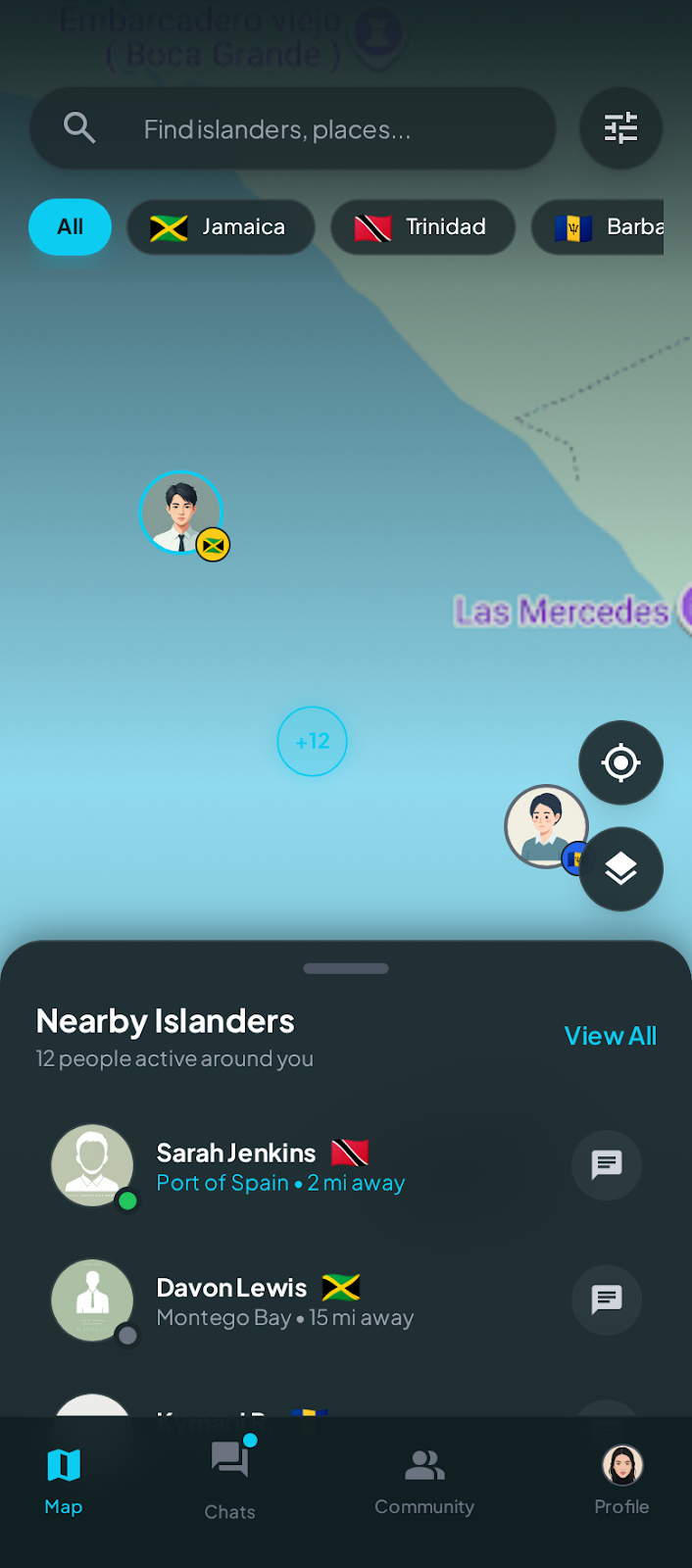 Region Chat discover map with people and events